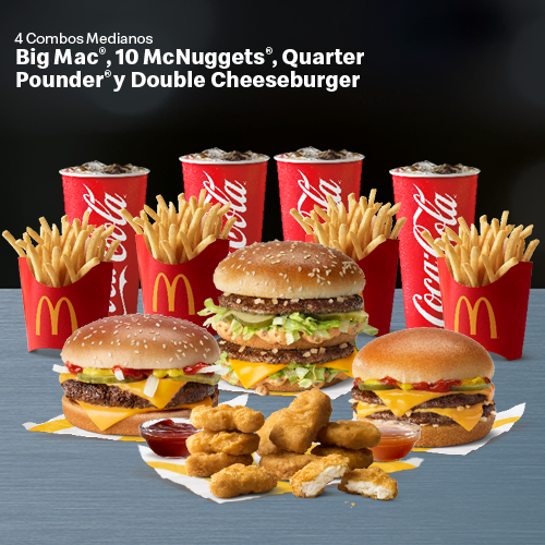 Imagen de 4 McCombos Medianos: Big Mac, McNuggets 10pc, Quarter Pounder, Double Cheeseburger